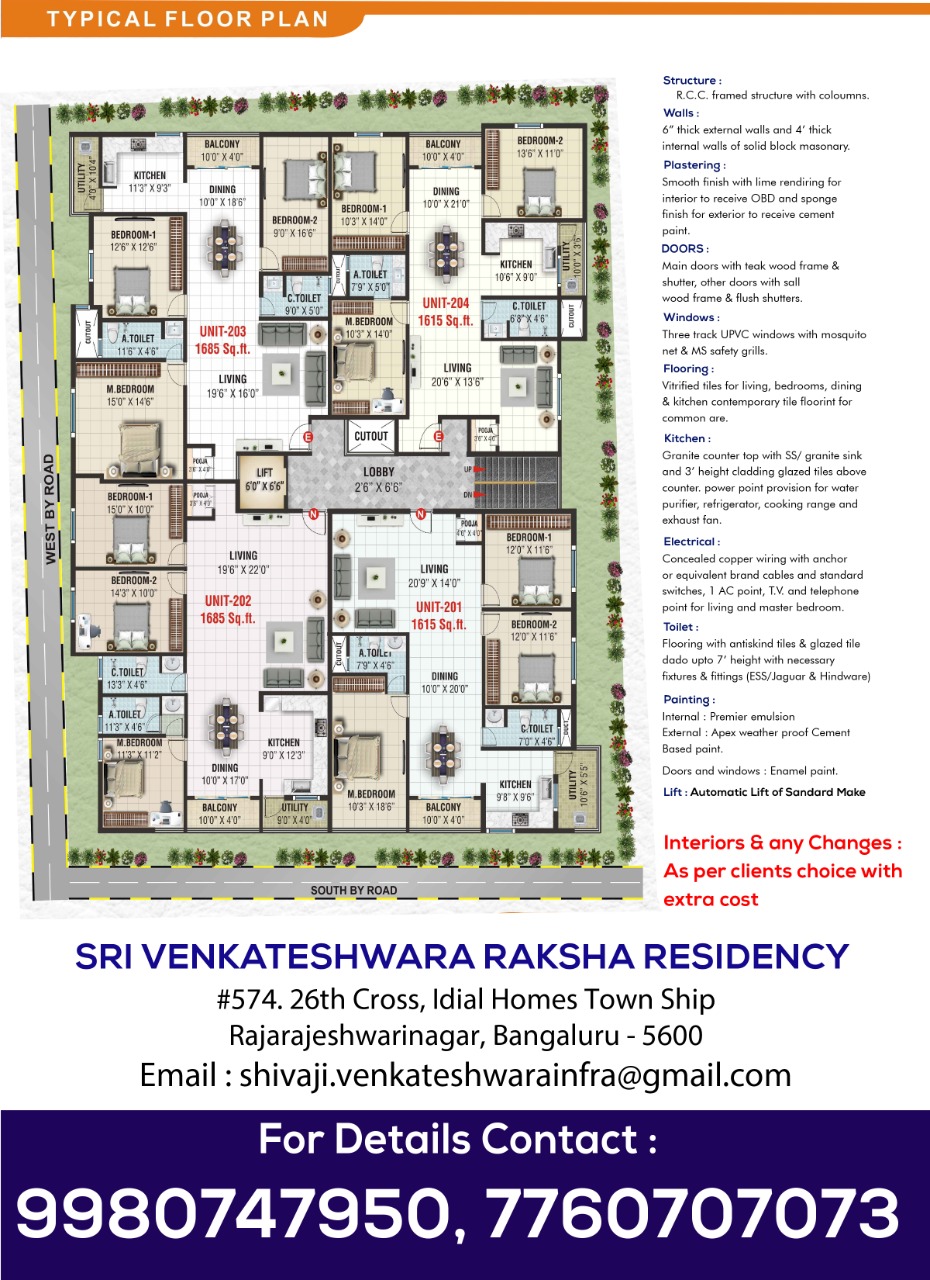 READY TO MOVE IN 3 BHK EAST&NORTH FLATS AT RAJARAJESHWARI NAGAR