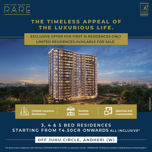 Rare Spacious 3,4 & 5 Bed Residences starting from ₹4.50 Cr*