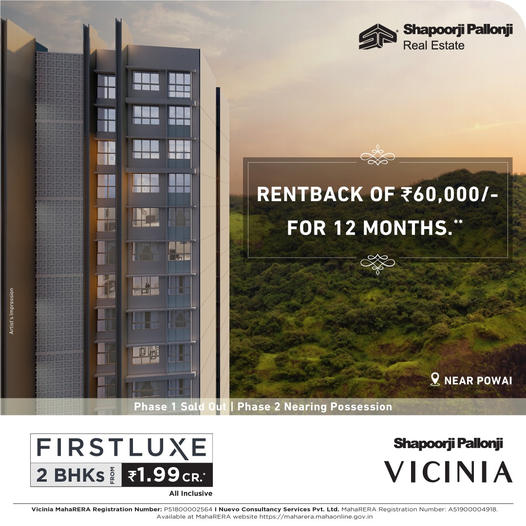 FIRSTLUXE 2 BHK Homes, Near Powai from ₹1.99 Cr*